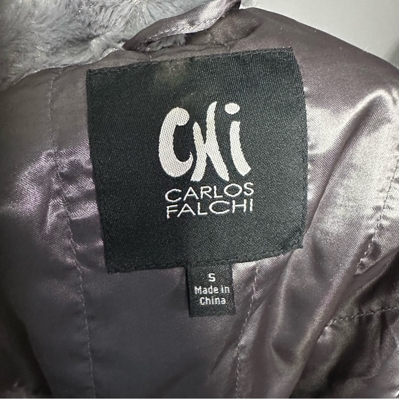 CHI By Carlos Falchi Vegan Faux Fur Draped  Grey Vest Size S - Picture 7 of 8